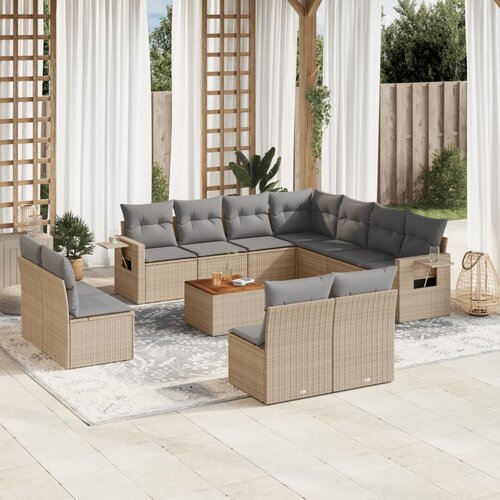 VidaXL 12-dijelni set vrtnih sofa od poliratana s jastucima bež Slike