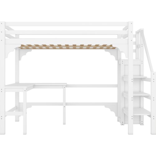 Lumor Postelja Mezzanine 140x200 cm iz lesa - z mizo, omaro in letvenim dnom - bela, (22155851) Cene