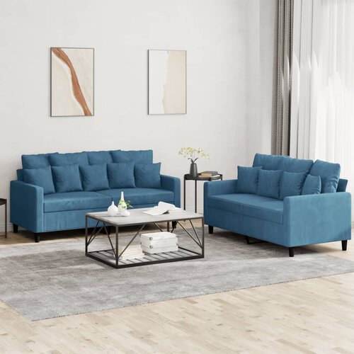 VidaXL 2-dijelni set sofa s jastucima plavi bar&amp;scaron;unasti Slike