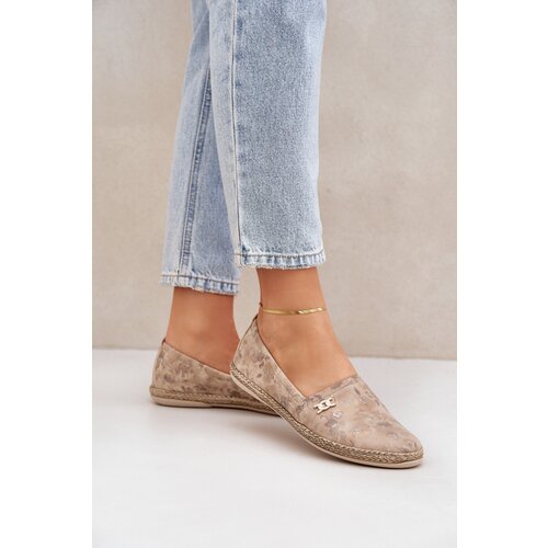 Zazoo Elegant Suede Espadrilles With Flowers Women Beige 10177 Cene