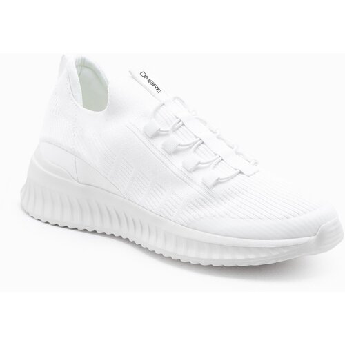 Ombre Men&amp;#039;s ankle sneakers in combined materials - white and beige Slike