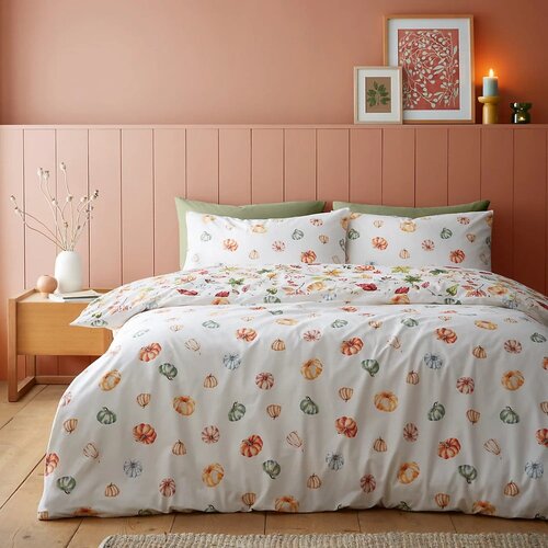 Catherine Lansfield Bela/oranžna enojna posteljnina 135x200 cm Autumn Pumpkins &amp;ndash; Slike