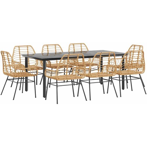 vidaXL Vrtni blagovaonski set od 9 dijelova smeđi od poliratana i stakla - Smeđa 200 x 100 x 74 cm 8 Cene