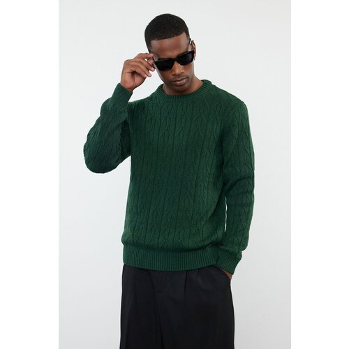 Trendyol emerald green regular crew neck textured knitwear sweater Slike