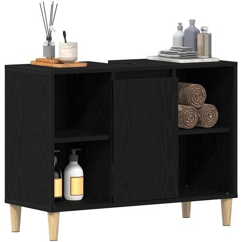 vidaXL Ormarić za umivaonik crni hrast 80x33x60 cm inženjerski drvo Cene