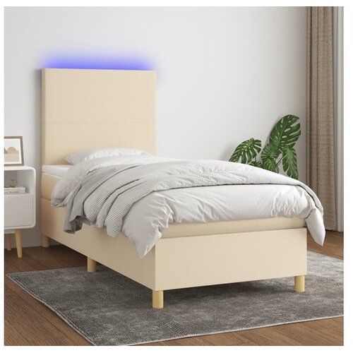  Krevet box spring s madracem LED krem 90x190 cm od tkanine Cene