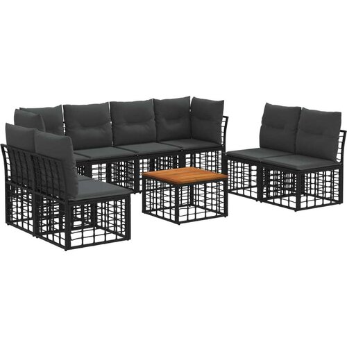  Set vanjskih sofa 9 pcs Crna i tamno siva Poliester - Crna sa stolom Cijene