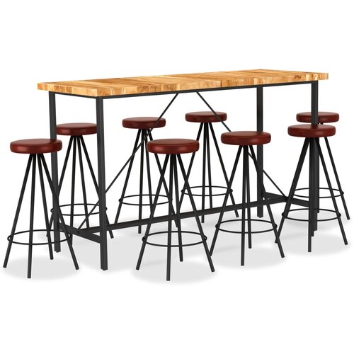 In 9-dijelni barski set od masivnog bagremovog drva i prave kože Cijene