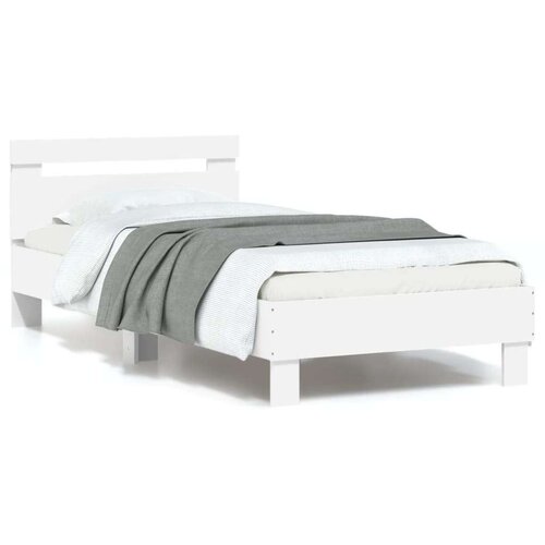  Okvir za krevet s uzglavljem i LED svjetlima bijeli 90x200 cm Slike