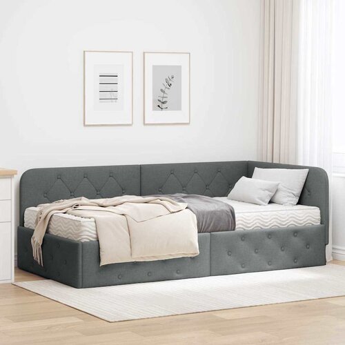 vidaXL Kotna postelja z vzmetnico Temno siva 90 x 200 cm blago Cene