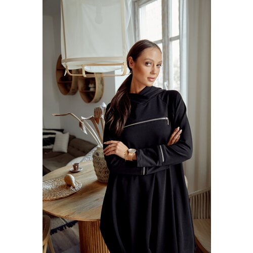 Fasardi Black sweatshirt dress with a hood Slike