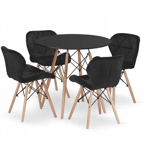 BOLZZ torino Okrugli Sto 80 cm Crni + FERRA trpezarijske Stolice set 4 komada, Crni Slike