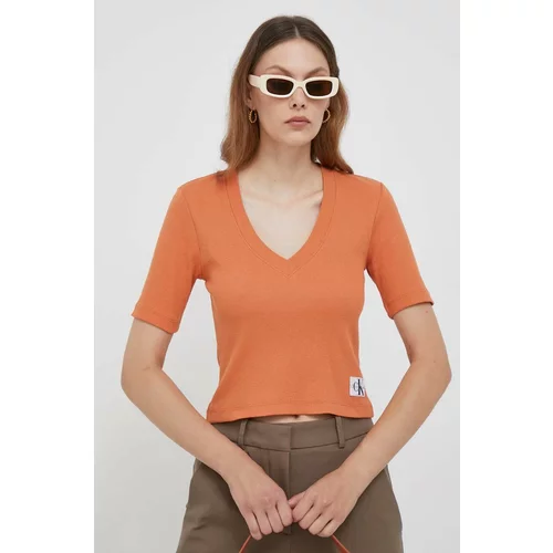 Calvin Klein Jeans Kratka majica ženski, oranžna barva