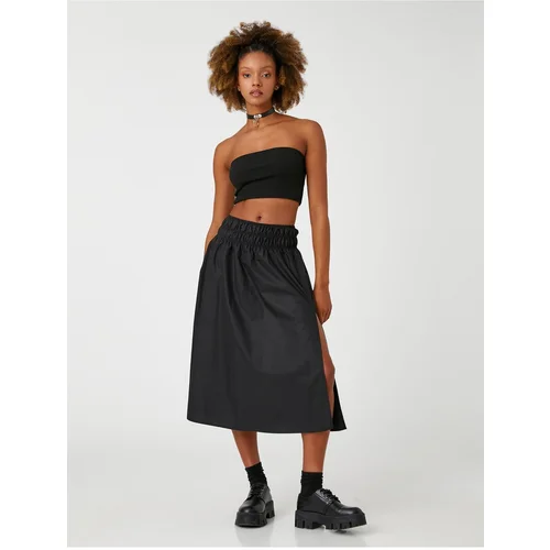 Koton Midi Skirt with Slit Detail, Cotton and Guita Waist.