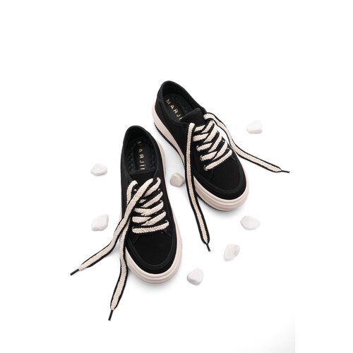 Marjin Women's Sneakers High Sole Lace-Up Cloth Sneakers Kotnel black. Cene