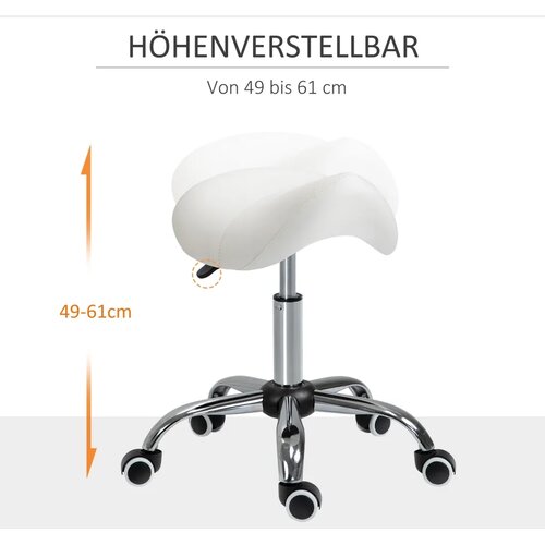  Stolica s kotačićima podesiva po visini 49-61 cm radna stolica za ured salon i masažu krem bijela Slike