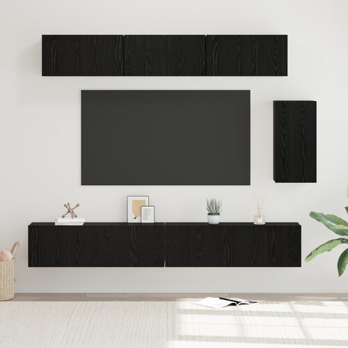 VidaXL Set TV komoda s policom Ostalo s pohranom s vratima 6 pcs Crni hrast 100 x 30 x 30 cm Slike