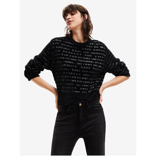 Desigual Black Women's Shortened Sweater I Wonder - Women Cene