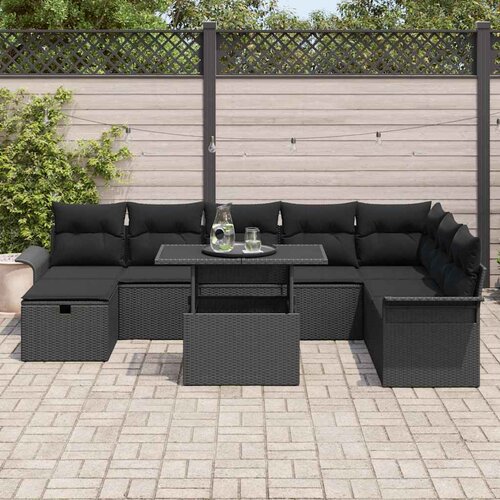  Sjedeća garnitura za vrt 9 kom. Crna poliratan 297,5 x 187,5 x 85 cm Slike