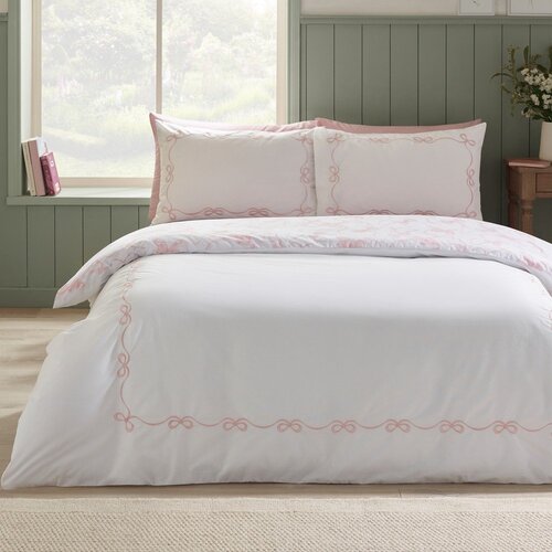 Catherine Lansfield Bela posteljnina za zakonsko posteljo 200x200 cm Bow Embroidery &amp;ndash; Slike