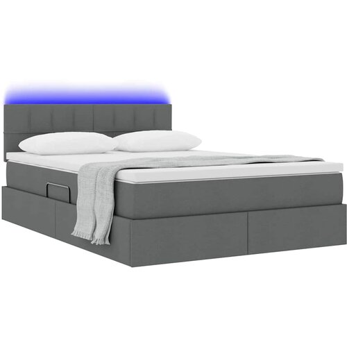  LED krevet za pohranu s madracem Tamnosiva 140 x 190 cm Tkanina Slike