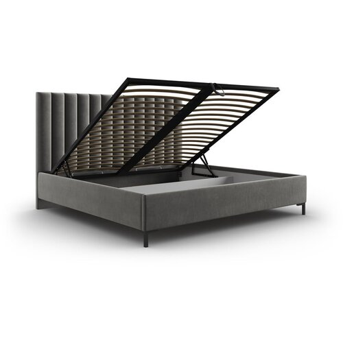 Mazzini Beds Siva oblazinjena zakonska postelja s prostorom za shranjevanje z letvenim dnom 200x200 cm Casey &amp;ndash; Slike