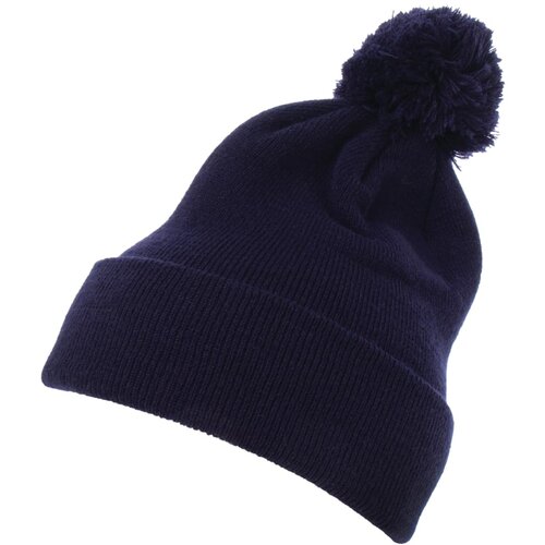 Flexfit Pom Pom Knit hat with cuff navy blue Slike