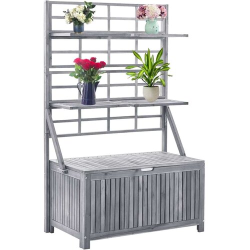  Kutija za pohranu s rešetkom siva 99x55x160 cm od drva bagrema Cijene
