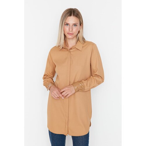 Trendyol Camel Sleeve Detailed Crepe Shirt Slike