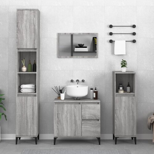 The Living Store Kopalni&amp;scaron;ka omarica siva sonoma 65x33x60 cm inženirski les - Kopalni&amp;scaron;ka Omarica, (21436739) Slike