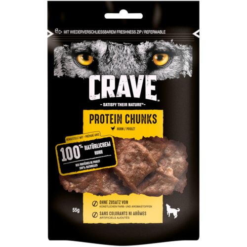 CRAVE Protein Chunks prigrizki za pse - Varčno pakiranje: 6 x 55 g pi&scaron;čanec Cijene