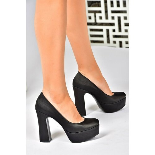 Fox Shoes black satin fabric thick heeled women's evening dress shoes Slike