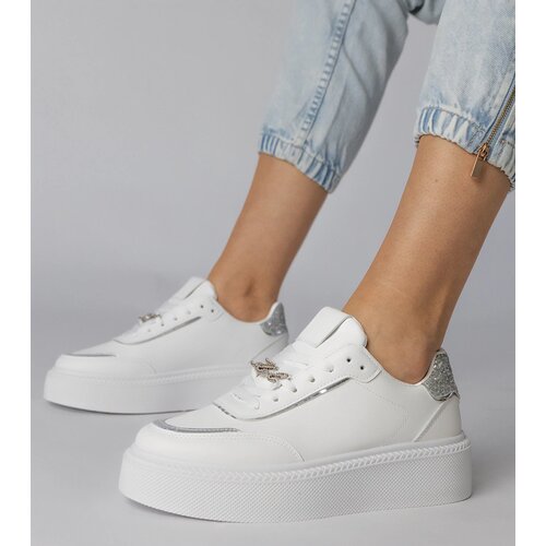 Gemre White-silver sneakers decorated with glitter and rhinestones Felura Cene