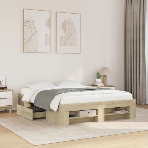 Furnova Posteljni okvir brez vzmetnice hrast 140x200 cm inženirski les, (21935472) Slike