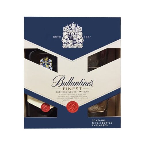Ballantines finest whisky 700ml staklo + 2 ča&scaron;e Cene