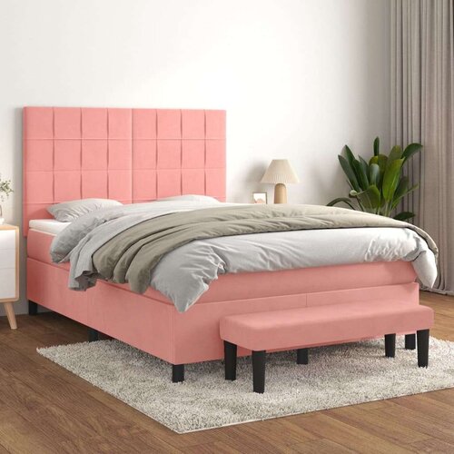  Box spring postelja z vzmetnico roza 140x200 cm žamet, (20893334) Slike