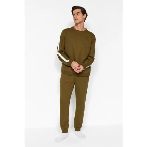 Trendyol Men's Dark Green Striped Knitted Pajamas Set