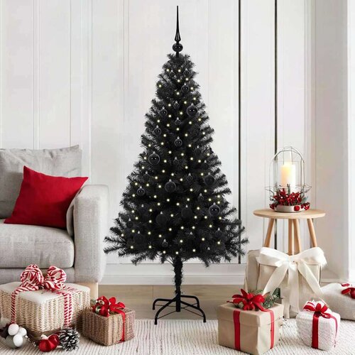 vidaXL Božično drevo med 150 LED z stojalom Črna 150 cm PVC Cene