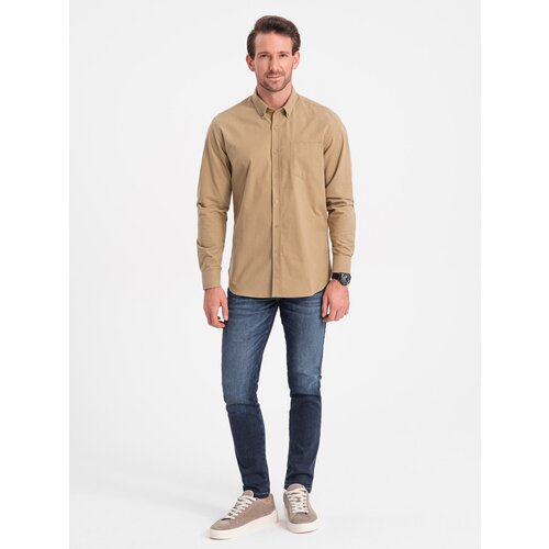 Ombre men's regilar fit cotton shirt with pocket - light brown Cene