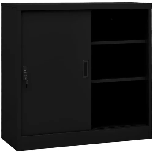  Pisarniška omara z drsnimi vrati črna 90x40x90 cm jeklo