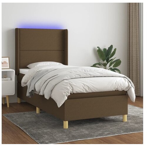 vidaXL Krevet box spring s madracem LED tamnosmeđi 90x190 cm tkanina Cijene