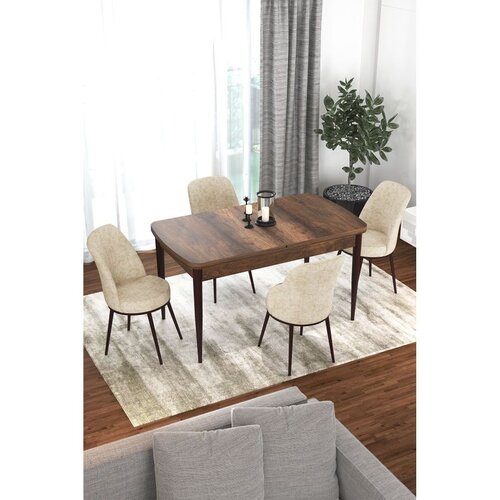 Hanah home trpezarijski set Via, sto na razvlačenje i 4 stolice, ploča u dekoru drveta Baroque, krem tkanina Jerry Cene