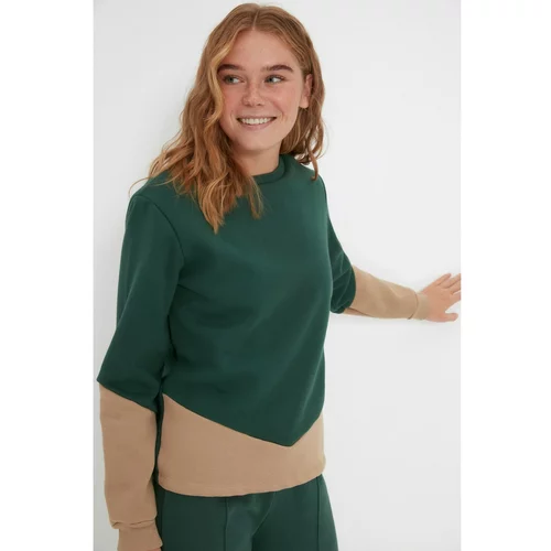 Trendyol Green Color Block Raised Basic Knitted Sweatshirt