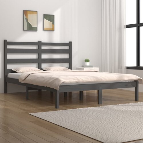  Posteljni okvir siv iz trdne borovine 135x190 cm 4FT6 Slike