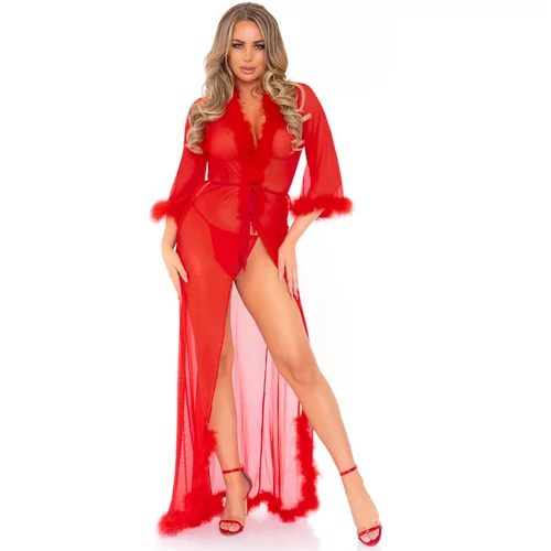 Leg Avenue Marabou Trimmed Robe & String Panty 86111 Red