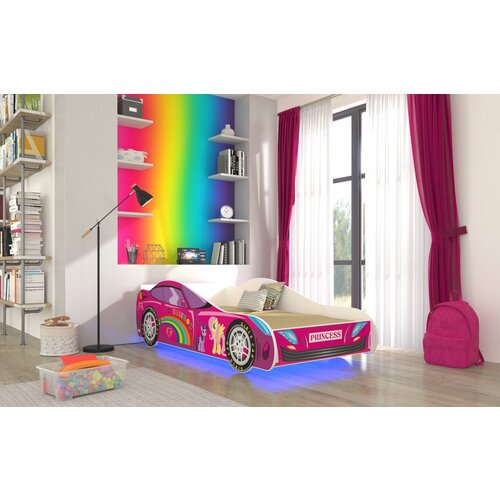 ADRK Otro�ka postelja CAR PINK z LED osvetlitvijo in vzmetnico 140x70 cm - ROZA Cene