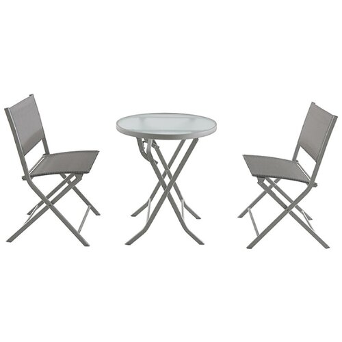 SUNFUN Balkonski set Miren (3-delni, jeklo, steklo in tekstil, siva) Cene