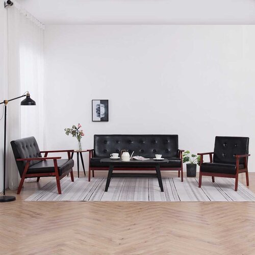  3-dijelni set sofa od umjetne kože crni Slike