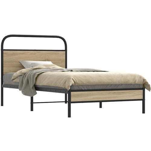VidaXL Posteljni okvir brez vzmetnice 100x190 cm dim. hrast inž. les Slike