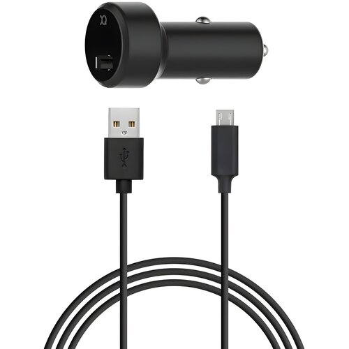 XQISIT Auto punjač 2.4A s 1x USB - A portom i USB - Micro kabelom - Crna Cijene